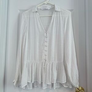 Zara Peplum V-Neck Button Down Shirt Size XS